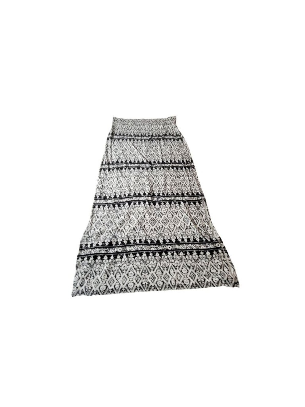 Womens Black White Aztec Print Maxi Skirt Size L Stretch Waistband  Lightweight